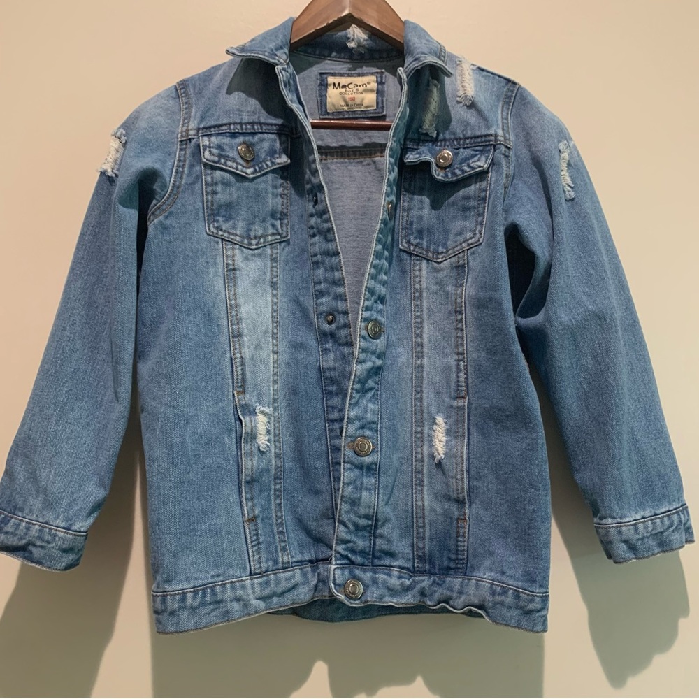 Distressed Denim Jean Jacket Boys Size 10/12 - 150 cm Snap Button GUC
